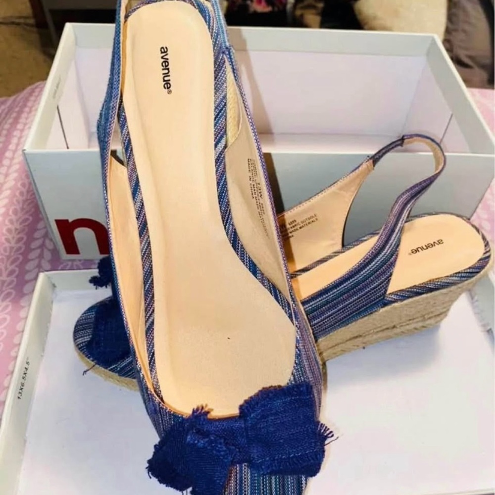 Avenue Blue Multi-Stripe Wedge Sandals